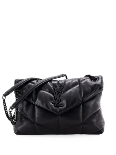 Pre-owned Saint Laurent Loulou Puffer Shoulder Bag Quilted Leather Small Crossbody Bag In Black