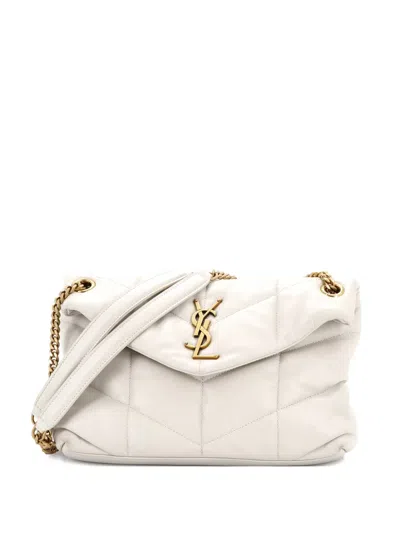 Pre-owned Saint Laurent Loulou Puffer Shoulder Bag Quilted Leather Small Crossbody Bag In Neutral