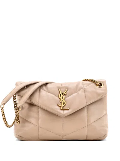 Pre-owned Saint Laurent Loulou Puffer Shoulder Bag Quilted Leather Small Crossbody Bag In Neutral