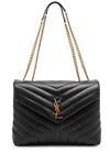 Saint Laurent Chevron Quilted Shoulder Bag With Chain Strap In Black