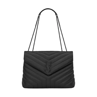 Pre-owned Saint Laurent Loulou Quilted Logo Plaque Bag 'black'