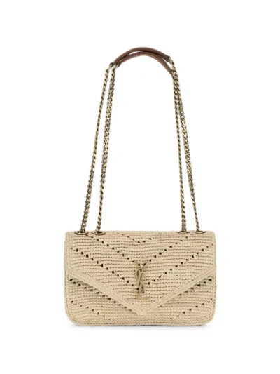 Saint Laurent Loulou Raffia Shoulder Bag In Neutral