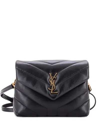 Pre-owned Saint Laurent Loulou Shoulder Bag Matelasse Chevron Leather Toy Crossbody Bag In Black
