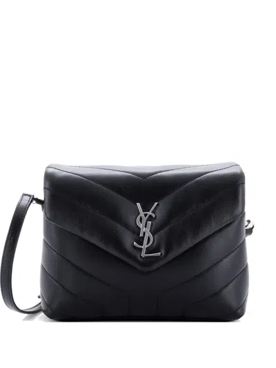 Pre-owned Saint Laurent Loulou Shoulder Bag Matelasse Chevron Leather Toy Crossbody Bag In Black