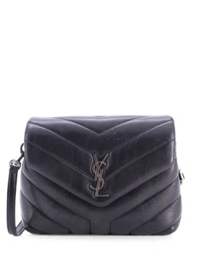 Pre-owned Saint Laurent Loulou Shoulder Bag Matelasse Chevron Leather Toy Crossbody Bag In Black