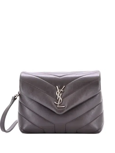 Pre-owned Saint Laurent Loulou Shoulder Bag Matelasse Chevron Leather Toy Crossbody Bag In Gray