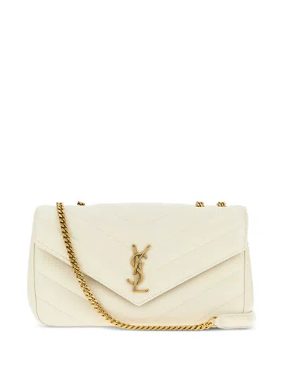 Saint Laurent Ice Leather Medium Lou Lou Shoulder Bag In White
