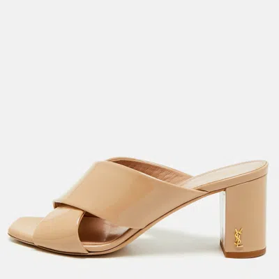 Pre-owned Saint Laurent Loulou Size 36 Beige Patent Leather Slide Sandals
