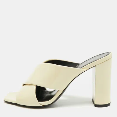 Pre-owned Saint Laurent Loulou Size 36 Cream Patent Leather Slide Sandals In White