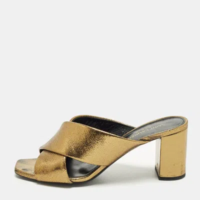 Pre-owned Saint Laurent Loulou Size 37 Gold Leather Slide Sandals