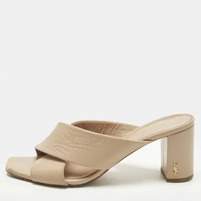 Pre-owned Saint Laurent Loulou Size 38.5 Beige Leather Slide Sandals