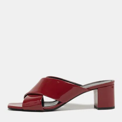 Pre-owned Saint Laurent Loulou Size 38.5 Red Patent Leather Slide Sandals