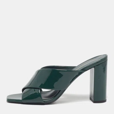 Pre-owned Saint Laurent Loulou Size 39 Green Criss Cross Patent Leather Mules