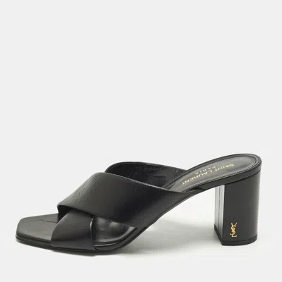 Pre-owned Saint Laurent Loulou Size 41 Black Leather Slide Sandals