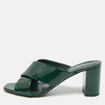 Pre-owned Saint Laurent Loulou Size 41 Green Patent Leather Slide Sandals