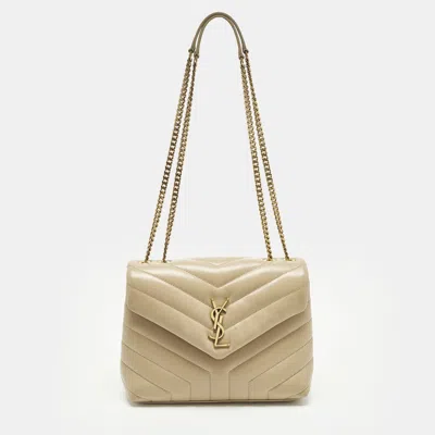 Pre-owned Saint Laurent Loulou Small Beige Matelassé Leather Shoulder Bag In Sand