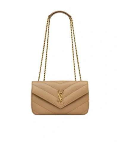 Saint Laurent Loulou Small In Matelassé Lambskin In Brown
