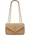 Saint Laurent Cappuccino Nappa Leather Small Loulou Shoulder Bag In Brown