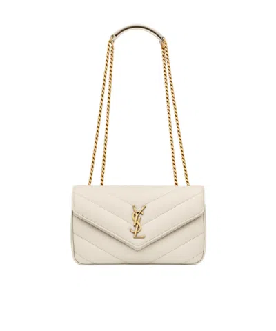 Saint Laurent Loulou Small In Matelassé Lambskin In Retro White