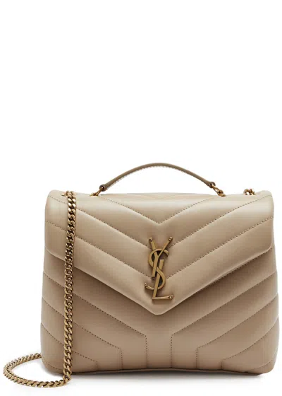 Saint Laurent Loulou Small Leather Shoulder Bag, Leather Bag, Beige In Brown