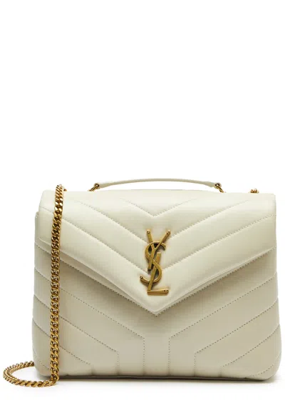 Saint Laurent Loulou Small Leather Shoulder Bag, Leather Bag, White In Neutral