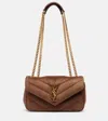Saint Laurent Loulou Small Matelassé Suede Shoulder Bag In Brown