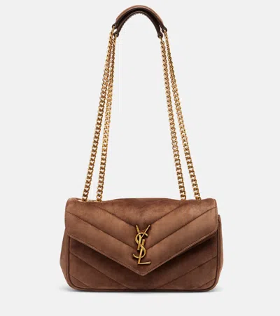 Saint Laurent Loulou Small Matelassé Suede Shoulder Bag In Brown