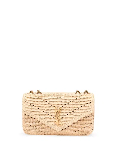 Saint Laurent `loulou` Small Raffia Bag In Brown