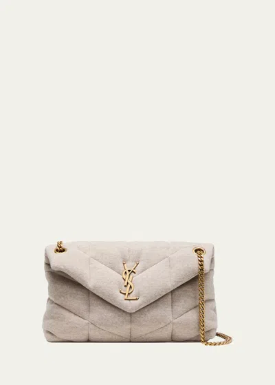 Saint Laurent Loulou Small Ysl Shoulder Bag In Puffer Quilted Wool In Gray