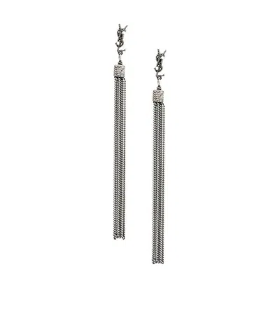 Saint Laurent Loulou Tassel Earrings In Gray