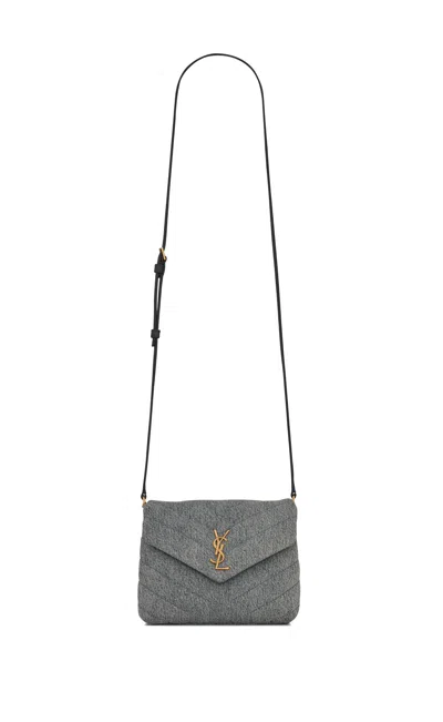 Saint Laurent Loulou Toy Bag In Matelassé 'y' Denim And Smooth Leather In Gray