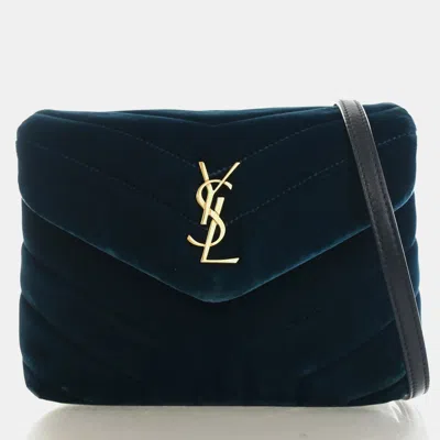 Pre-owned Saint Laurent Loulou Toy Blue Velvet Crossbody Bag