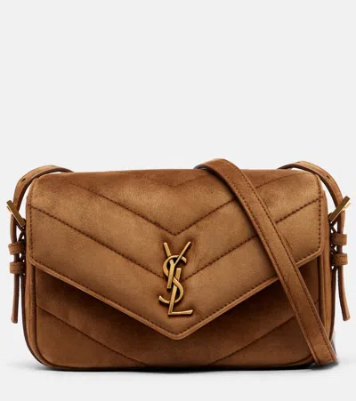 Saint Laurent Loulou Toy Matelassé Suede Crossbody Bag In Brown