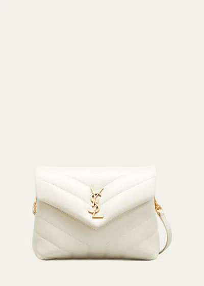 Saint Laurent Loulou Toy Ysl Matelasse Calfskin Envelope Crossbody Bag In Bianco