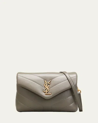 Saint Laurent Loulou Toy Ysl Crossbody Bag In Quilted Leather In Grey Khaki