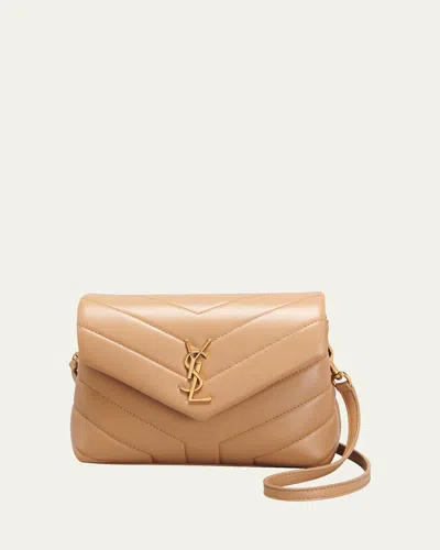 Saint Laurent Loulou Toy Ysl Crossbody Bag In Quilted Leather In Natural Tan