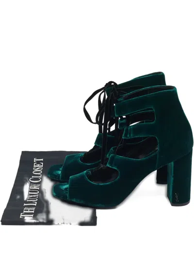 Pre-owned Saint Laurent Loulou Velvet Sandals In Green