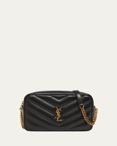 Saint Laurent Loulou Ysl Chevron Quilted Crossbody Bag In Black