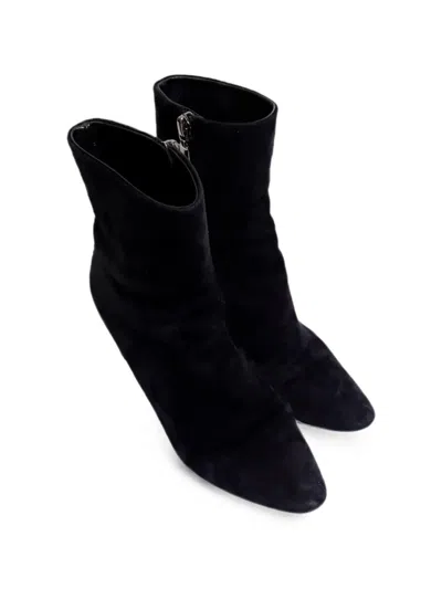 Pre-owned Saint Laurent Loulou Zip Ankle Boots In Black