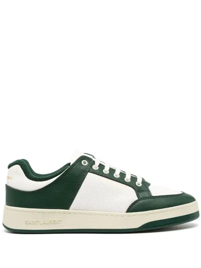 Saint Laurent Low Lace-up Sneaker With Perforated Front Insert In Green