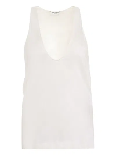 Saint Laurent Low-plunge Top In White