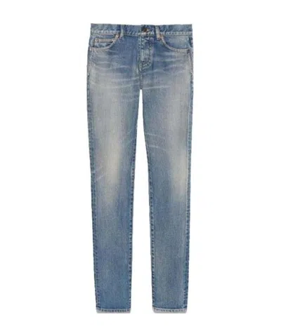 Saint Laurent Low Rise Skinny Jeans In Gray