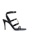 Saint Laurent Cassandra Ysl Medallion Leather Stiletto Sandals In Black