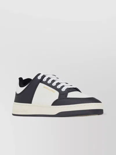 Saint Laurent 20mm Sl61 Leather Low Top Sneakers In Coffee,white