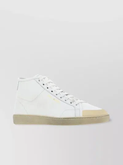 Saint Laurent Low-top Round Toe Leather Sneakers In White
