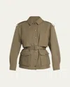 Saint Laurent Ls Btn Dwn Belted Jacket In Kaki Passe