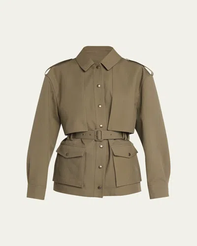 Saint Laurent Ls Btn Dwn Belted Jacket In Kaki Passe