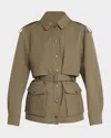 Saint Laurent Ls Btn Dwn Belted Jacket In Kaki Passe