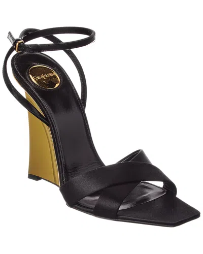 Saint Laurent Lucienne 110 Satin Wedge Sandal In Black