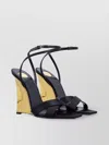 Saint Laurent Lucienne Open Toe Wedge Sandal With Gold Heel